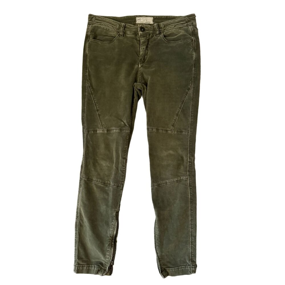 Free People Skinny Stretch Velvet Jeans Women Size 28 Green‎ Low Rise Ankle Zip